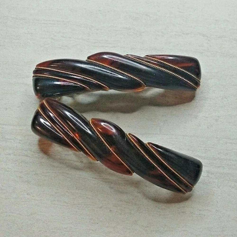 Vintage Faux Tortoise Acrylic Hair Barrettes